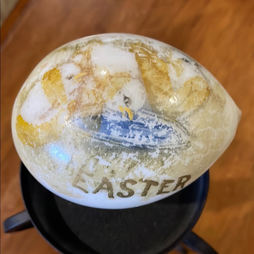 Antique Hand-Blown & Painted Milk Glass Easter Egg